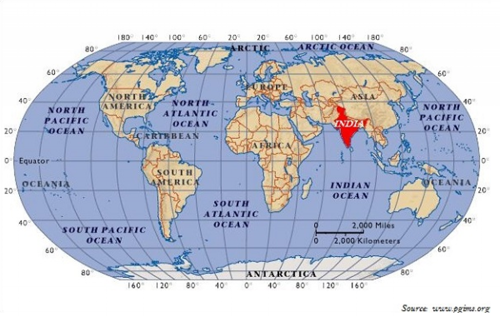 India Location On World Map 
